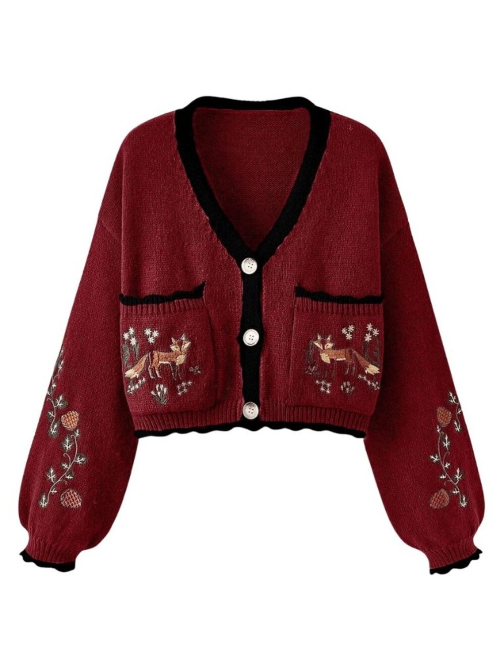 Women's Fall Cropped Cardigans Cottage Core Button Up Boho Sweater - Picture 8 of 8